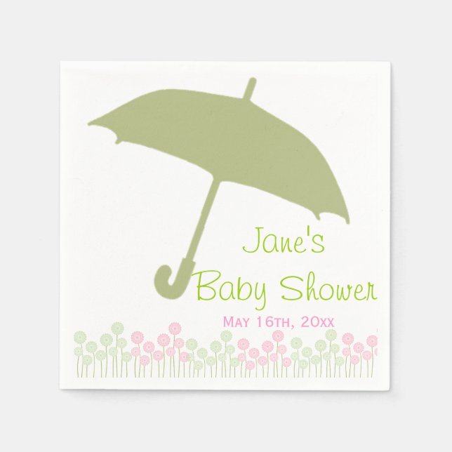 Green Umbrella Baby Dusche Napkins Serviette (Vorderseite)