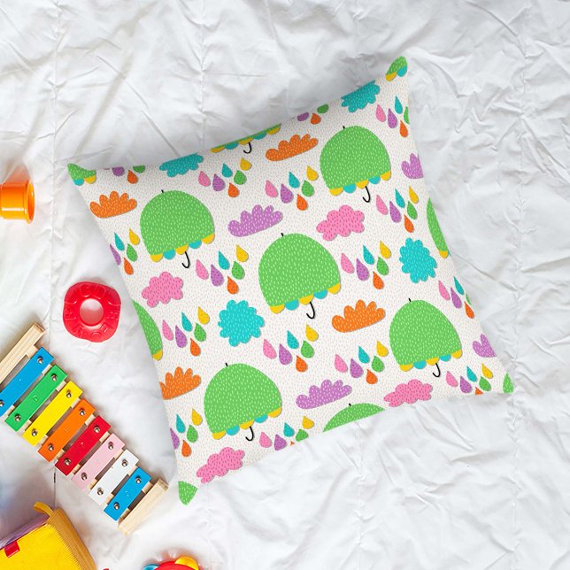 Green Umbrellas with Clouds and Raindrops Kissen (Von Creator hochgeladen)