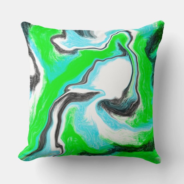Green und Aqua Blue Bubble Abstrakt Art Throw Kissen (Vorderseite)