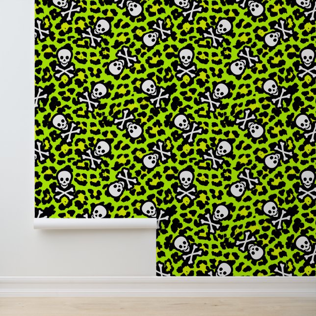 Green und Black 80er Punk Rock Leopard Print Tapete (Anwendung)