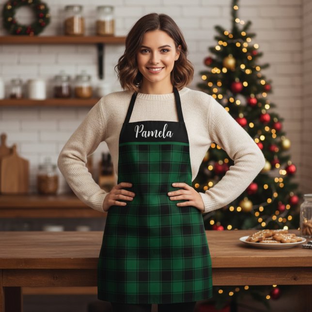 Green und Black Buffalo Kariert Tartan Custom Schürze (Green and Black Buffalo Plaid Tartan Custom Apron)