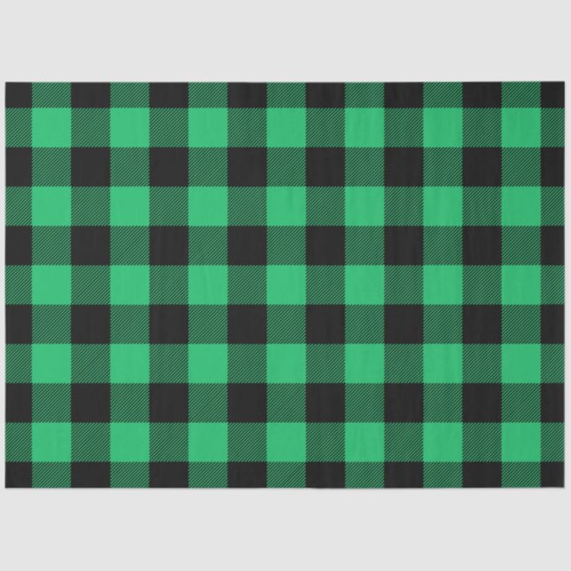 Green und Black Buffalo Karo Gingham Holiday Seidenpapier (Vorderseite)
