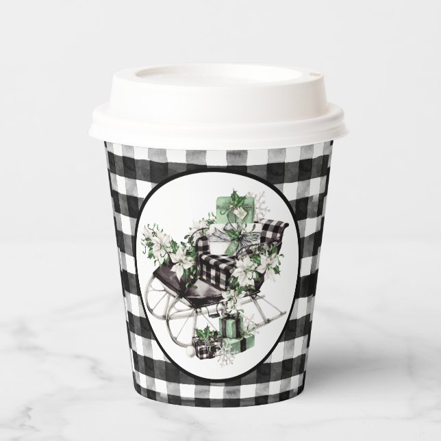 Green und Black Buffalo Karo Sleigh und Packages Pappbecher (Vorderseite)