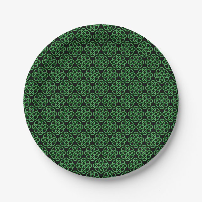 Green und Black Celtic Shield Knot Pappteller (Vorderseite)