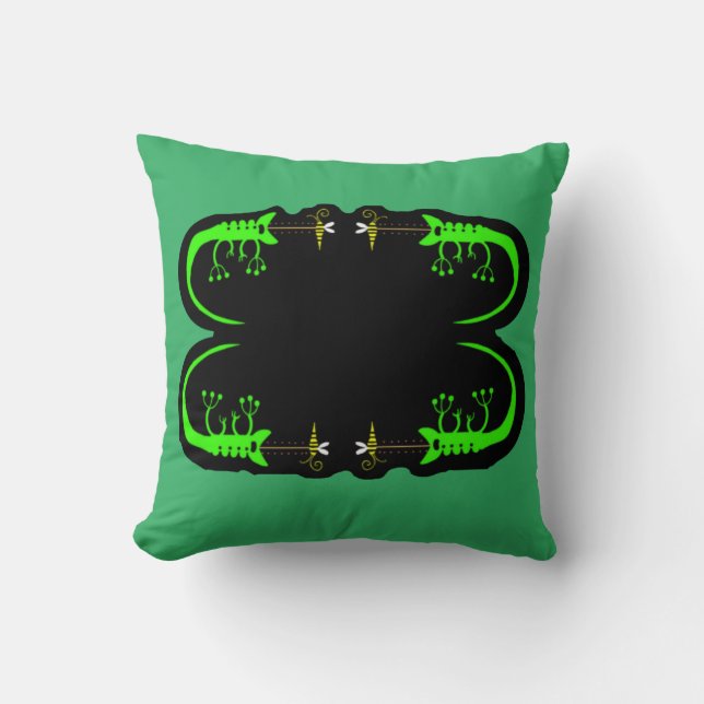 Green und Black Chameleon Throw Kissen (Vorderseite)