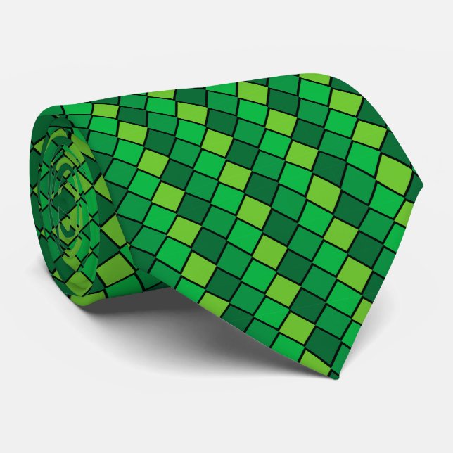 Green und Black Checked Necktie Krawatte (Gerollt)