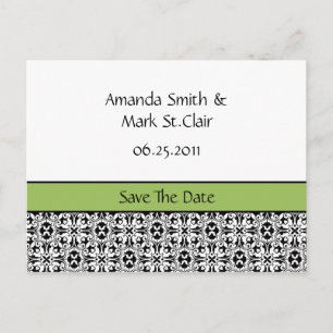 Green und Black Damask Save the Date Ankündigungspostkarte