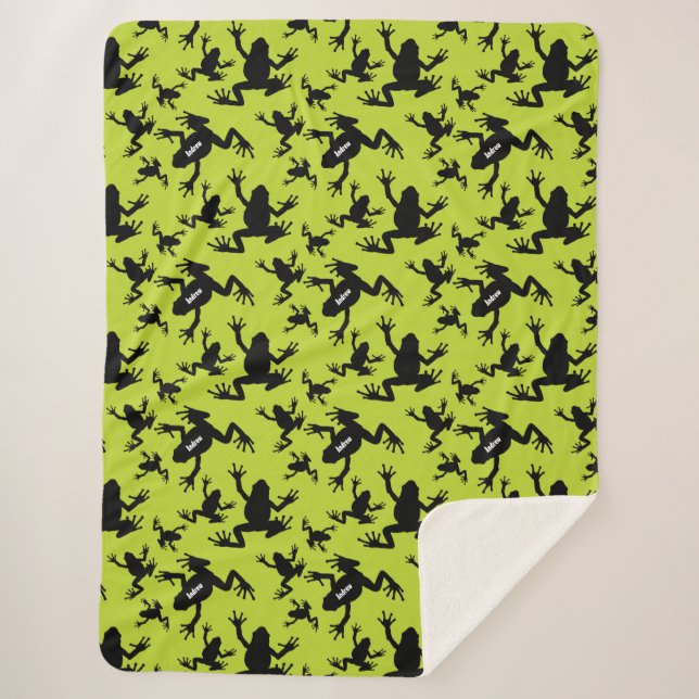Green und Black Frog Pattern Kids Sherpadecke (Vorderseite)