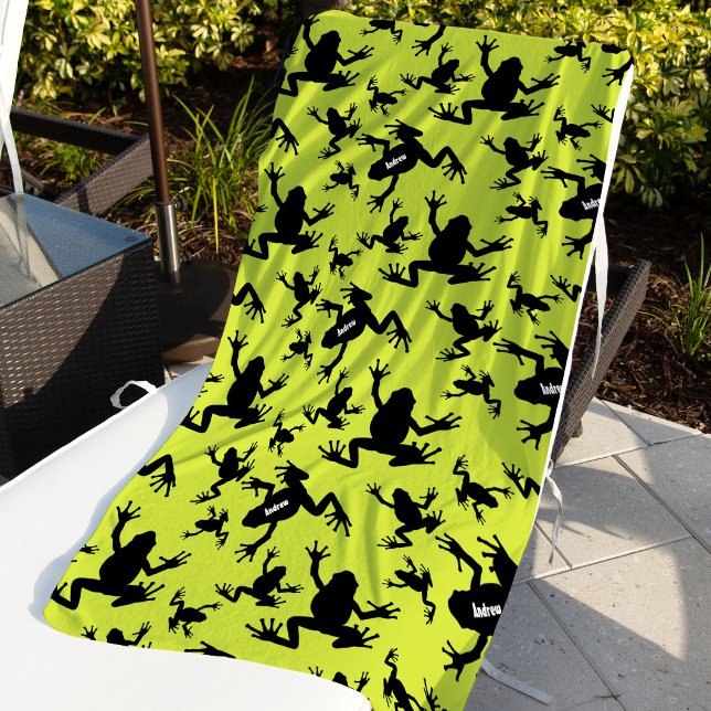 Green und Black Frog Pattern Kids Strandtuch (Von Creator hochgeladen)