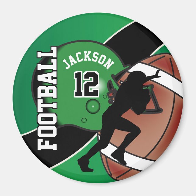 Green und Black Personalize Football Magnet (Vorne)