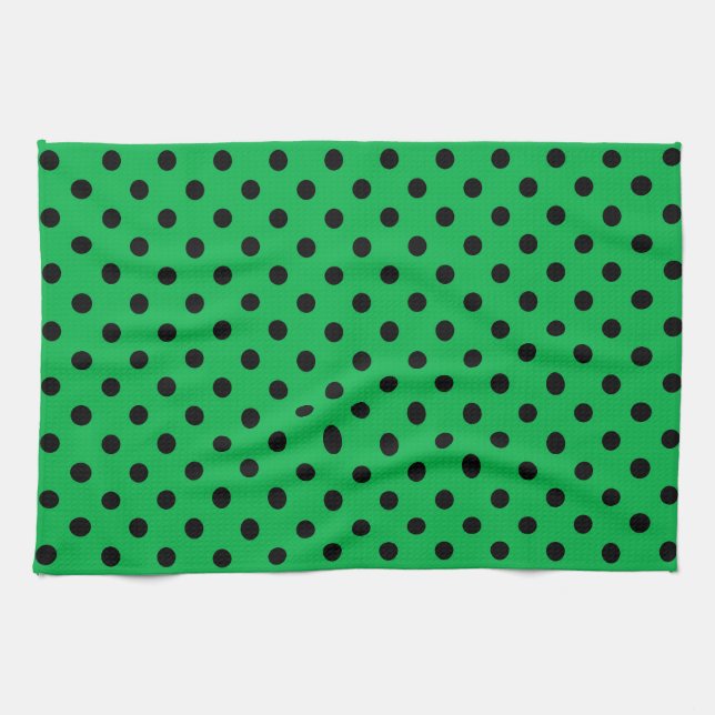 Green und Black Polka Dots Geschirrtuch (Horizontal)