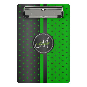Green und Black Polka Dots - Monogramm Mini Klemmbrett