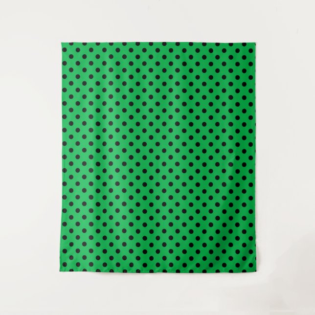 Green und Black Polka Dots Wandteppich (Vorderseite)