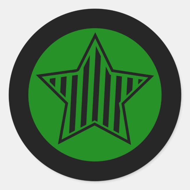 Green und Black Star Round Aufkleber (Vorderseite)