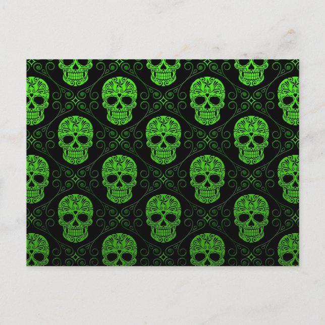 Green und Black Sugar Skull Muster Postkarte (Vorderseite)