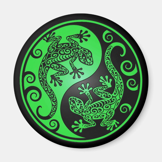 Green und Black Yin Yang Geckos Magnet (Vorne)