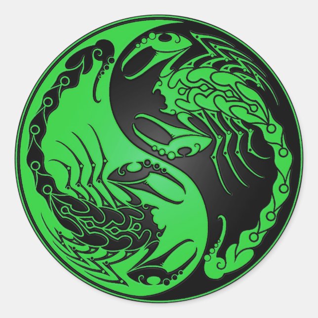 Green und Black Yin Yang Scorpions Runder Aufkleber (Vorderseite)