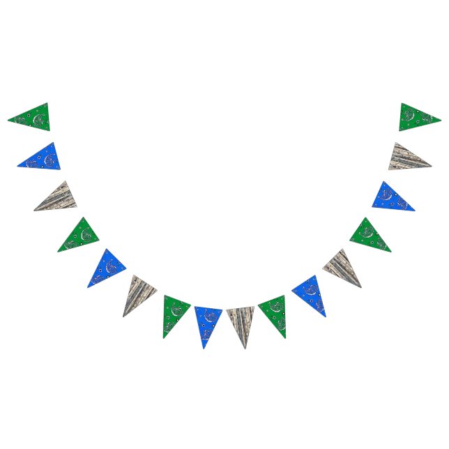 Green und Blue Bandanna Wood Muster Geburtstag Wimpelkette (Alle)