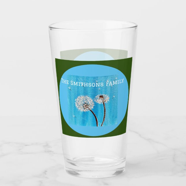 Green und Blue Daisy Blume Personalisiert Glas (Vorderseite)