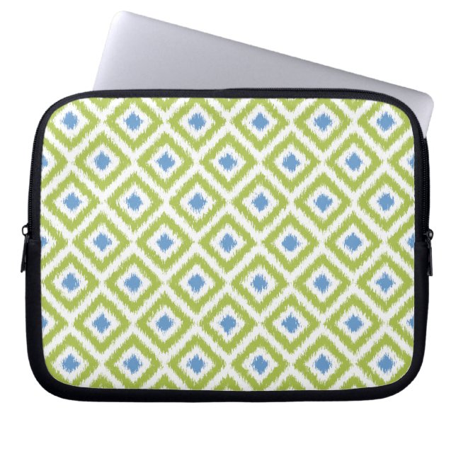 Green und Blue Diamond Ikat Muster Laptopschutzhülle (Vorderseite)