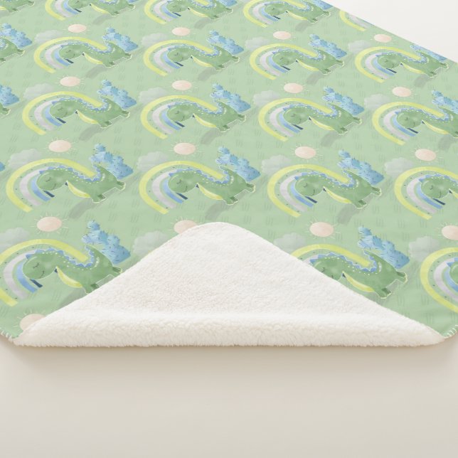 Green und Blue Dinosaur Baby Boy Sherpa Blanket Sherpadecke (3/4)