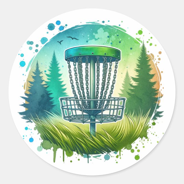 Green und Blue Disk Golf Themed Runder Aufkleber (Vorderseite)