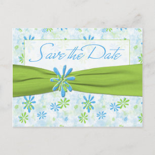 Green und Blue Floral Save the Date Postkarte