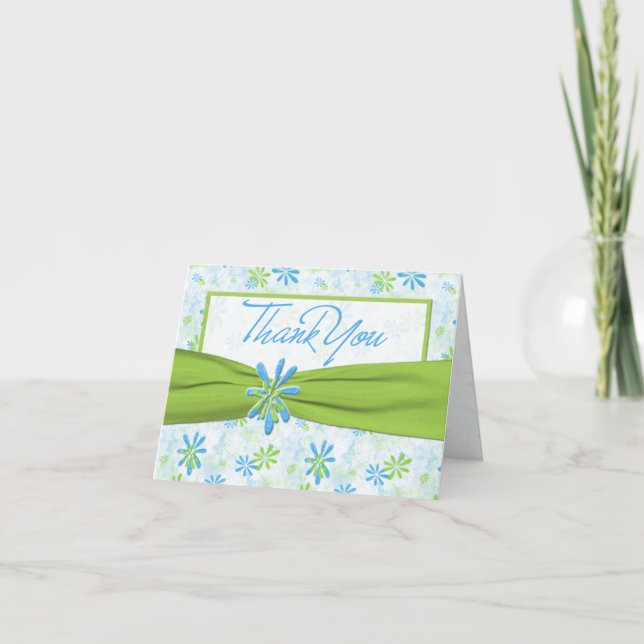 Green und Blue Floral Vielen Dank Note Card Dankeskarte (Vorderseite)