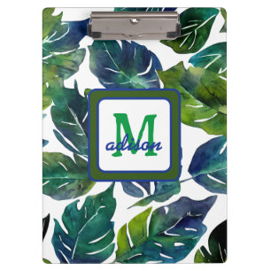 Green und Blue Foliage Philodendron Mit Monogramm Klemmbrett