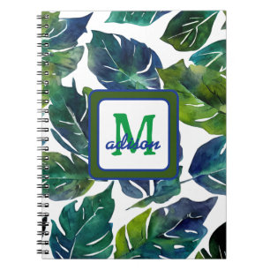 Green und Blue Foliage Philodendron Mit Monogramm Notizblock