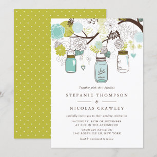 Green und Blue Hanging Mason Jars Wedding Einladung