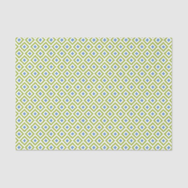 Green und Blue Ikat Diamonds Pattern Seidenpapier (Vorderseite)