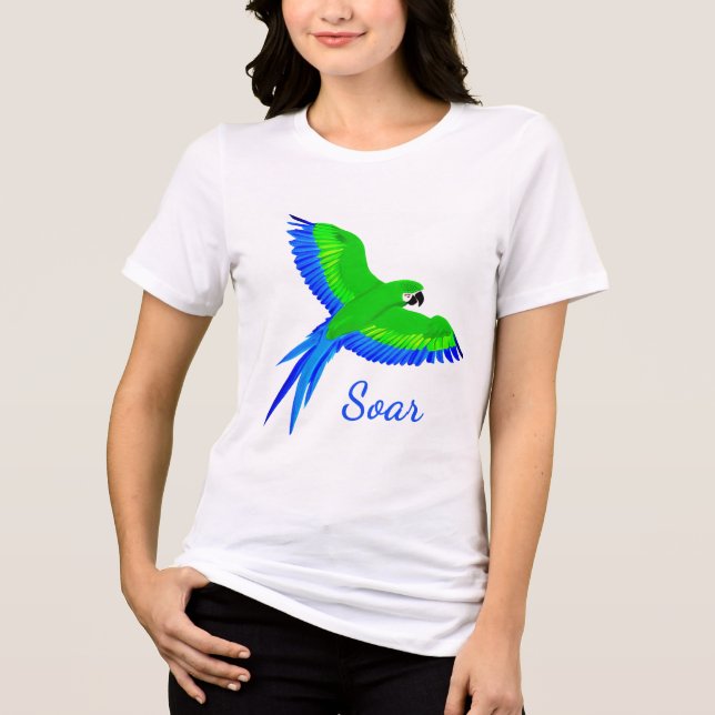 Green und Blue Macaw im Flug Tri-Blend Shirt (Vorderseite)