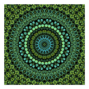 Green und Blue Peacock Mandala Design Poster