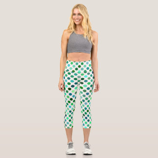 Green und Blue Polka Punkte Nahtloses Muster Capri Leggings