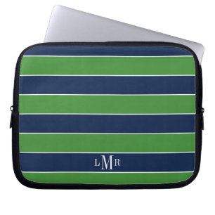 Green und Blue Rugby Stripes Mit Monogramm Laptopschutzhülle
