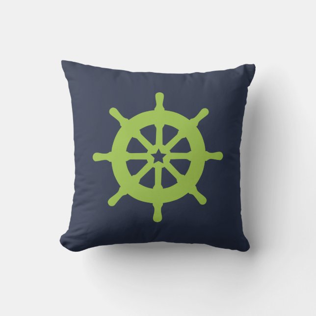 Green und Blue Ship Wheel Kissen (Vorderseite)