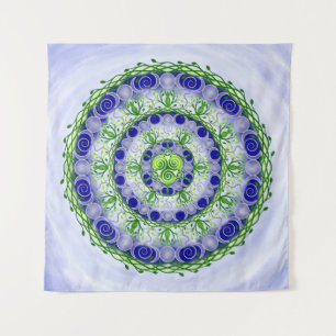 Green und Blue Triple Moon Goddess Mandala Wandteppich