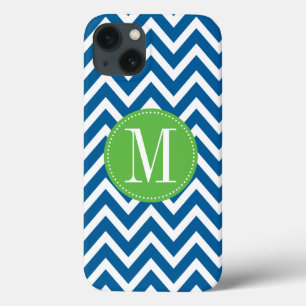 Green und Blue Zickzack Custom Monogram iPhone 13 Hülle