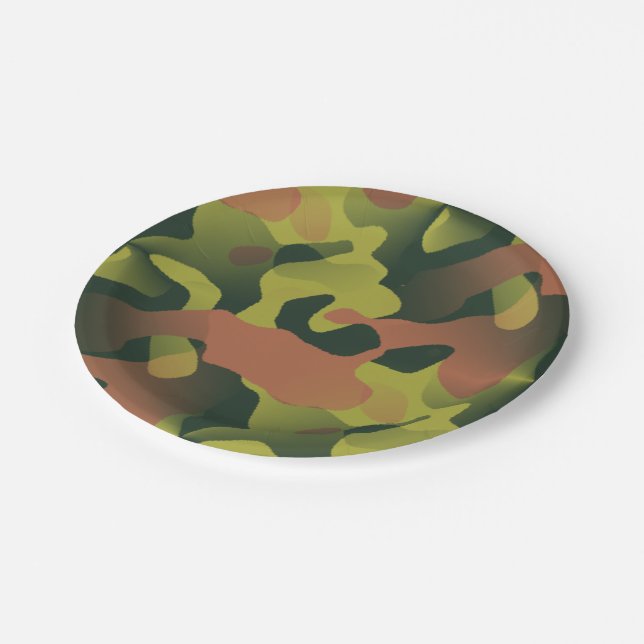 Green und Brown Camouflage Pattern Pappteller (Schrägansicht)