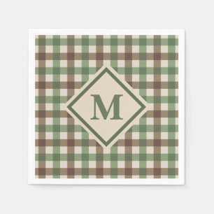 Green und Brown Gingham Kariert mit Monogram Picni Serviette