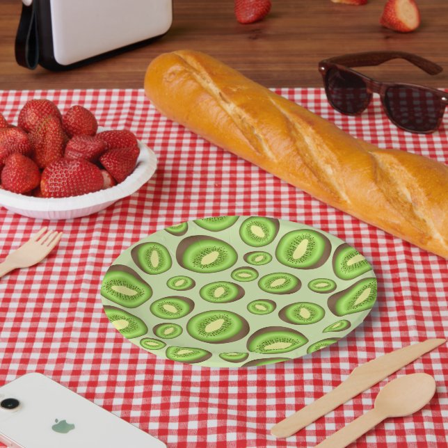 Green und Brown Kiwifruit-Muster Pappteller (Picknick)