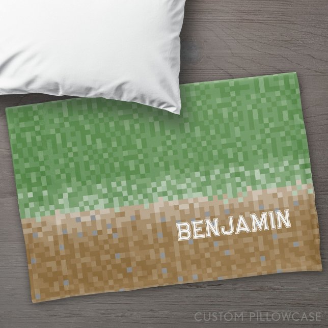 Green und Brown Pixel Design mit Namen Kissenbezug (Custom Pillowcase)