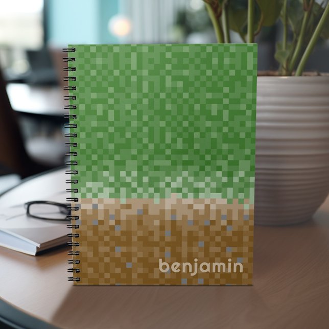 Green und Brown Pixel Miner mit Individuelle Name Notizblock (Personalized notebook with Sports Jersey Football Design - Custom Name and Other Text)