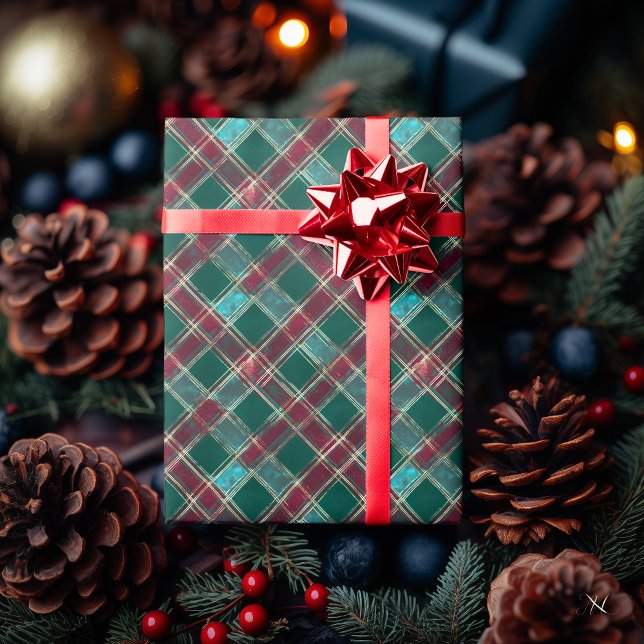 Green und Burgundy Checkered Pattern - Classic Geschenkpapier (Von Creator hochgeladen)