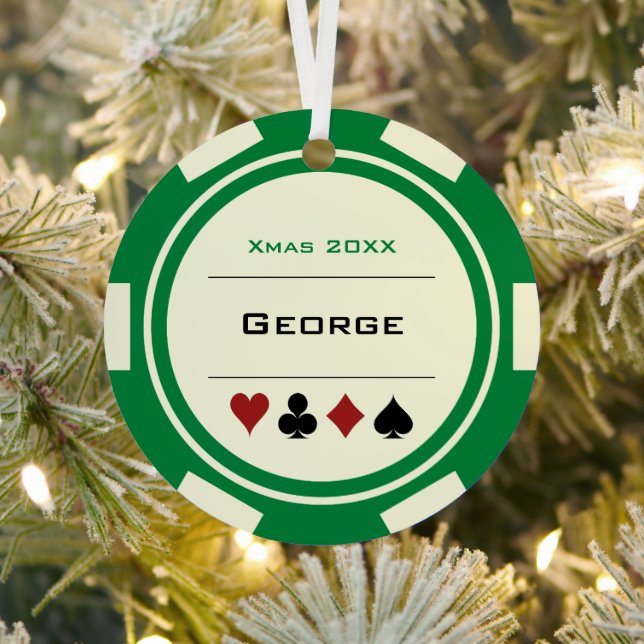 Green und Cream Las Vegas Poker Weihnachten Ornament Aus Metall (InSitu)