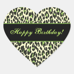 Green und Cream Leopard Happy Birthday Herz-Aufkleber