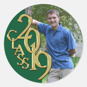 Green und Gold 2019 Abschluss Class mit Foto Runder Aufkleber