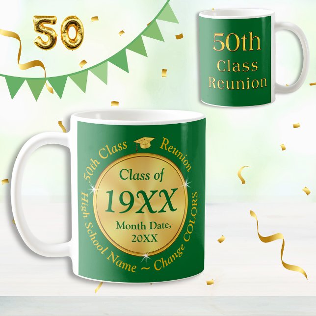 Green und Gold, 50. Klasse Wiedersehen Gift Ideas, Kaffeetasse (50th class reunion souvenirs. Great, Class of 1974. ANY YEAR, 50th class reunion gifts. Green Gold.)