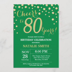 Green und Gold 80. Geburtstag Diamond Einladung